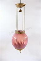 Antique Hanging Swirl Pink Glass Lamp