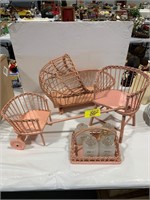 PINK PAINTED DOLL FURNITURE, GLASS BATHROOM