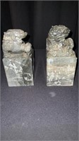 Pair, Marble Asian Lion Bookends 6.5" tall