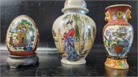 Asian Hand Painted Moriage Porcelain Vase & Egg +