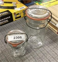 2 vintage glass jars with lids