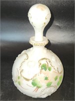 Hand painted Milk Glass Decanter 9.5"H