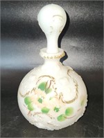 Hand painted Milk Glass Decanter 9.5"H