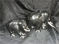 2 VINTAGE WOOD CARVED ELEPHANTS - 4.5 “ AND 6 “