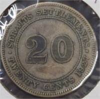 Silver 1927 Malaysian $0.20 coin