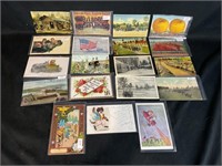 Unique Lot Of Vintage Postcards Circus Military +