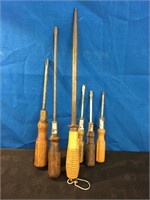 Vintage Wooden Handled Screwdrivers + Honing Tool