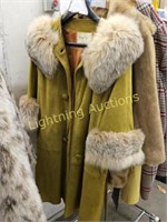 GREEN SUEDE JACKET WITH RABBIT COLLAR