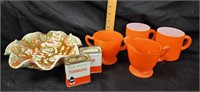 Vintage Orange Mugs, Sugar & Creamer Dishes