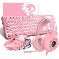 Pink Typewrite Gaming Keyboard Mouse and Headset