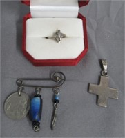 Sterling Silver brooch, size 4 1/4 sterling ring.