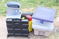 Garbage Cans, Rolling Tote, Clear Totes w/ Lids