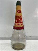 SHELL X-100 Motor Oil Tin Oil Bottle Pourer On 1
