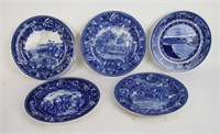 FIVE BLUE TRANSFER WARE PLATES