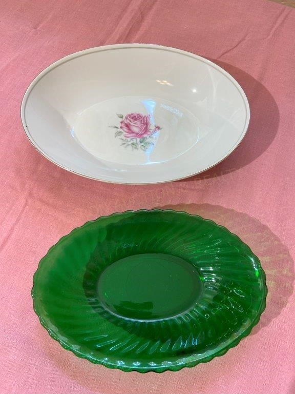 Imperial Rose China Bowl & Green Glass Bowl