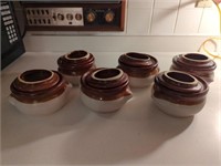 Six soup crocks with lids