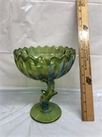 Green carnival glass vase