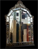 Vintage Etched & Bevelled Glass Mirror.
