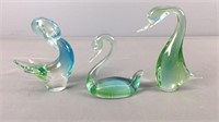 Lot Of 3 Chalet Art Glass Swans