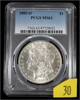 1885-O Morgan dollar PCGS slab certified MS-63