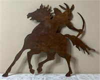 Metal Wall Decor Indian W/ Bow & Arrow On Horse