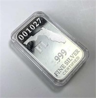 1oz Silver U.S. State Bar FL .999 in Case