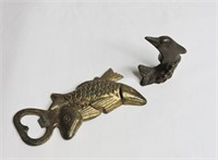 2 Vintage Figural Bottle Openers - Fish & Dolphin