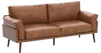 Faux Leather Couch, Caramel - USED/SOME DAMAGE