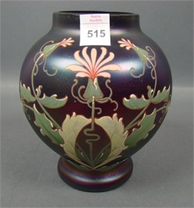 Red Bohemian Nouveau Art Glass Decorated Vase