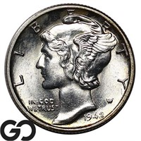 1942 Mercury Dime, Full Bands, Gem BU FB