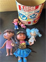 Dora Dolls & Vintage Bucket