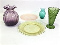 Colored Glassware Vases & Plates Pink Depression+