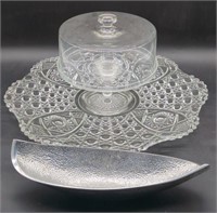 (L) Serving Pieces. Covered Glass Cake Plate,