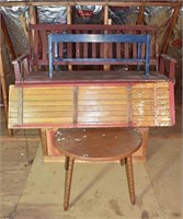 Wooden Lot: porch swing, toboggan, 2 tables; as is