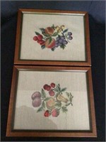 Pair of Framed Needlepoint Fruit Pictures