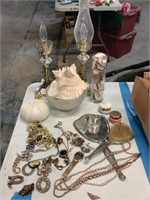 Costume Jewelry, Shells, Vanity Lamps