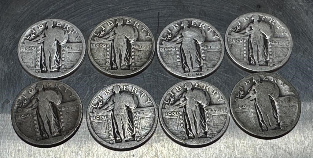 (8) Standing Liberty Quarters See Photos for