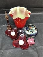 Art Glass Vase and Blown Glass Perfume Bottle
