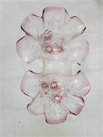 Vintage Mikasa Pink Flower Double Bowl Candy Dish