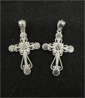 (2) 925 Silver Floral Cross Crucifix Pendants
