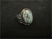 Vintage 925 Silver Whirling Long Turquoise Ring