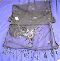 Ornamental  net scarf  with bugle beads & sequins