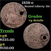 1838-o Seated Liberty Dime 10c Grades vg details