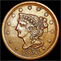 1853 Braided Hair Half Cent CLOSELY UNCIRCULATED