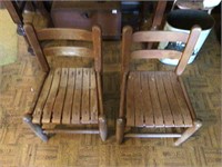 Pair Childs Wooden Slat Chairs