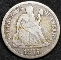 1875 Seated Liberty Silver Dime