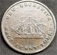 1843 New Brunswick Canada Halfpenny Token