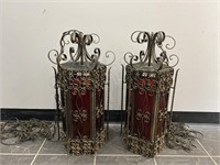 2 Mid Century Spanish Revival Hanging Swag Glass