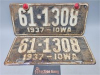 1937 Iowa Licenses Plates Set