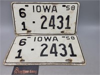 1958 Iowa Licenses Plates Set
